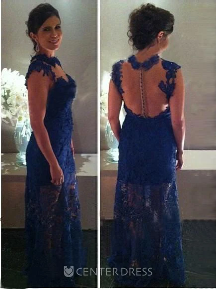 Sheath Column Sleeveless High Neck Lace Floor-Length Dresses