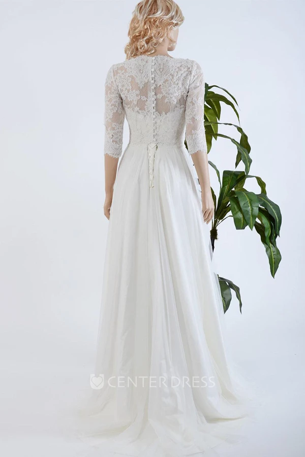 3-4 Length Sleeve Tulle Satin Lace Bolero Wedding Dress