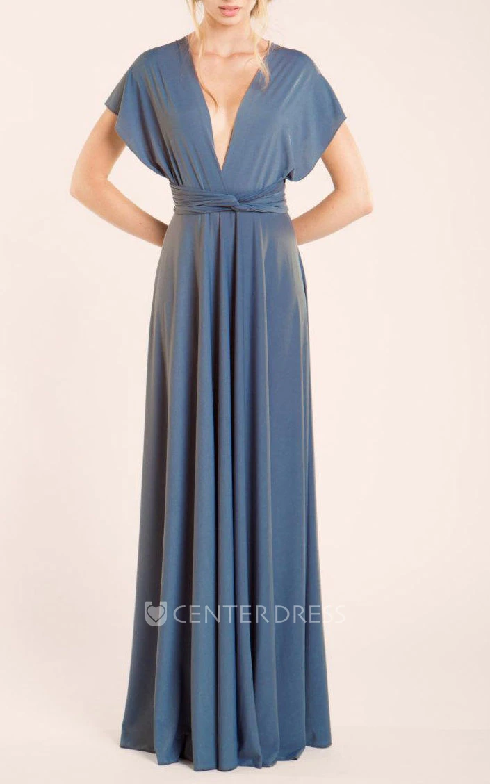 V-neck Bat-wings Sleeve Long Jersey Dress
