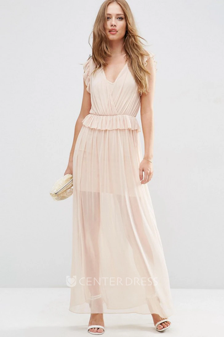 Sheath V-Neck Sleeveless Chiffon Bridesmaid Dress With Ruching