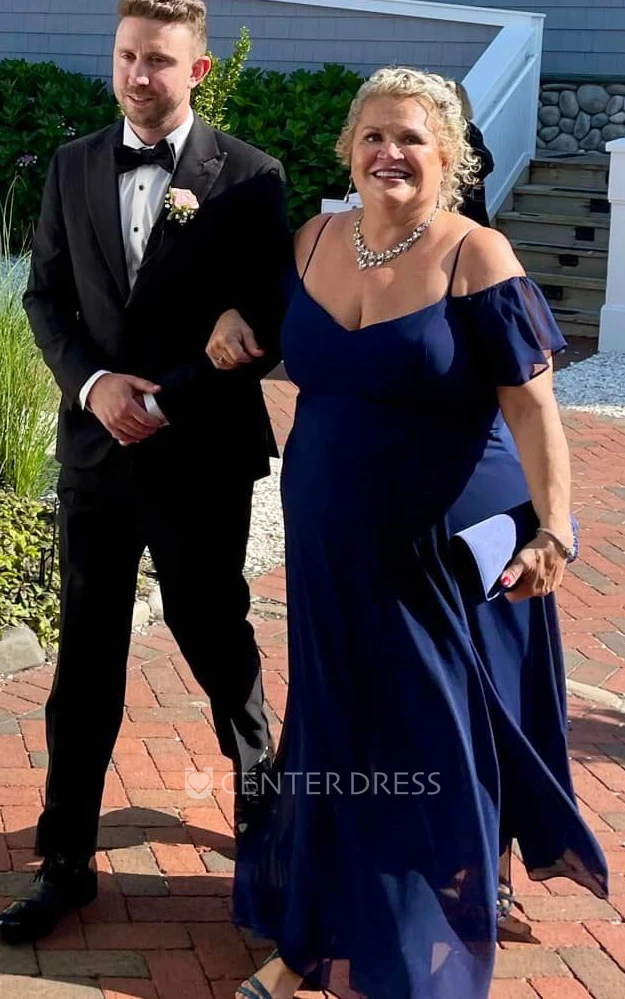 Simple A-Line Chiffon Off-the-shoulder Mother Of The Bride Dress With Open Back