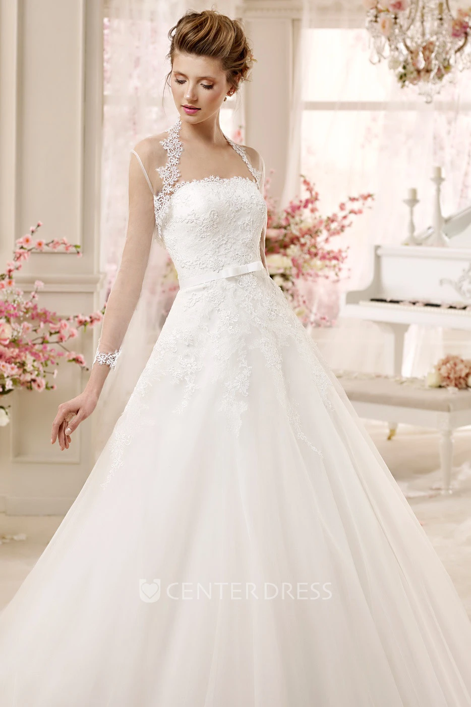 Royal A-line Wedding Gown with Queen-Anna Neck and Illusive Design