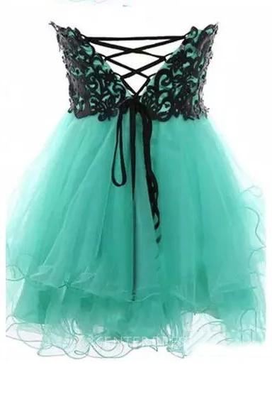 A-line Short Mini Sleeveless Sweetheart Pleats Lace Tulle Homecoming Dress