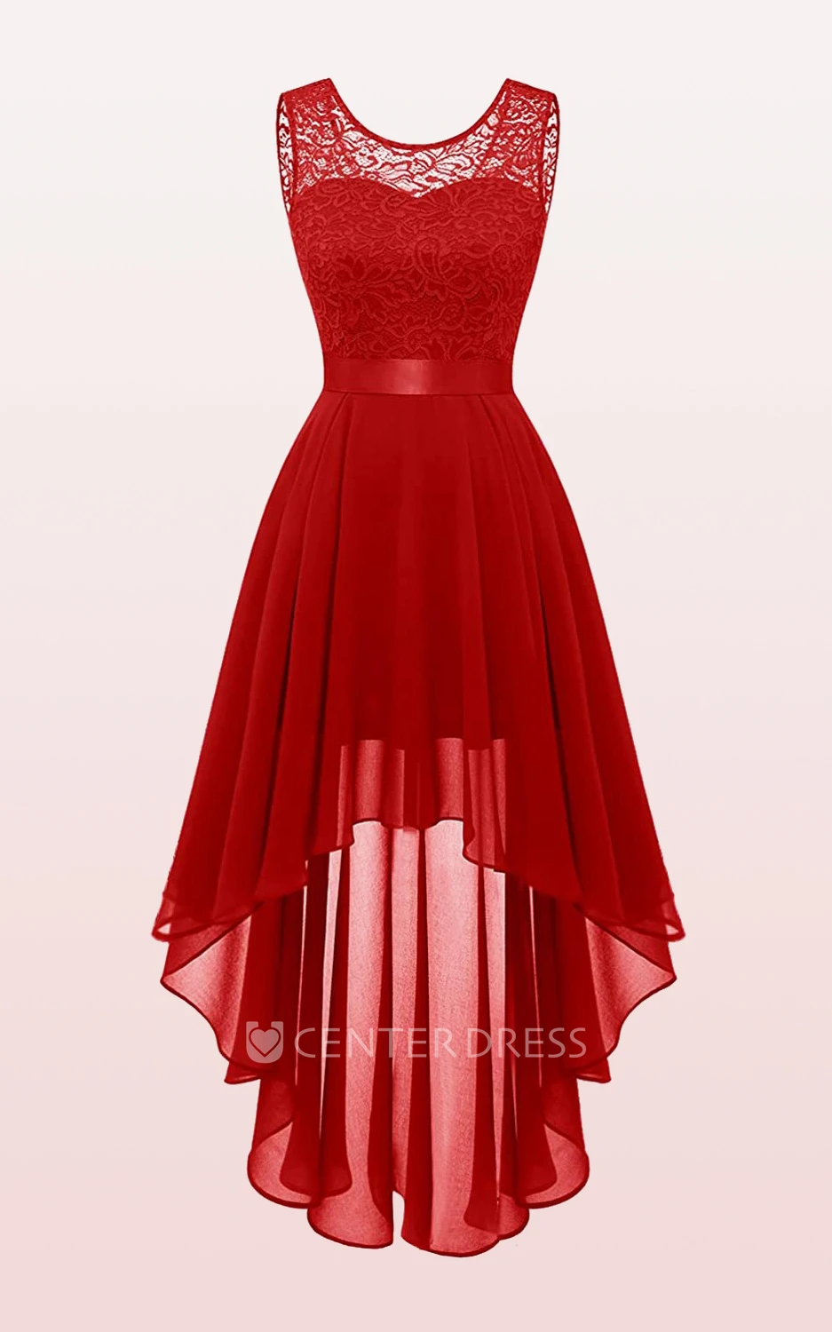 Chiffon High-Low Bateau A Line Sleeveless Bridesmaid Dress With Sash/Ribbon