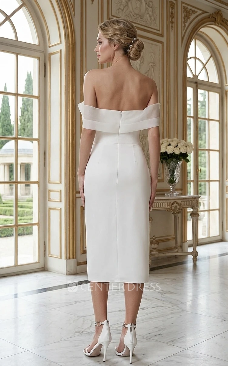 Minimalist Casual Tea-Length Sheath Summer Wedding Dress Beach Simple Eleagant Zipper Back and Split Front Gown