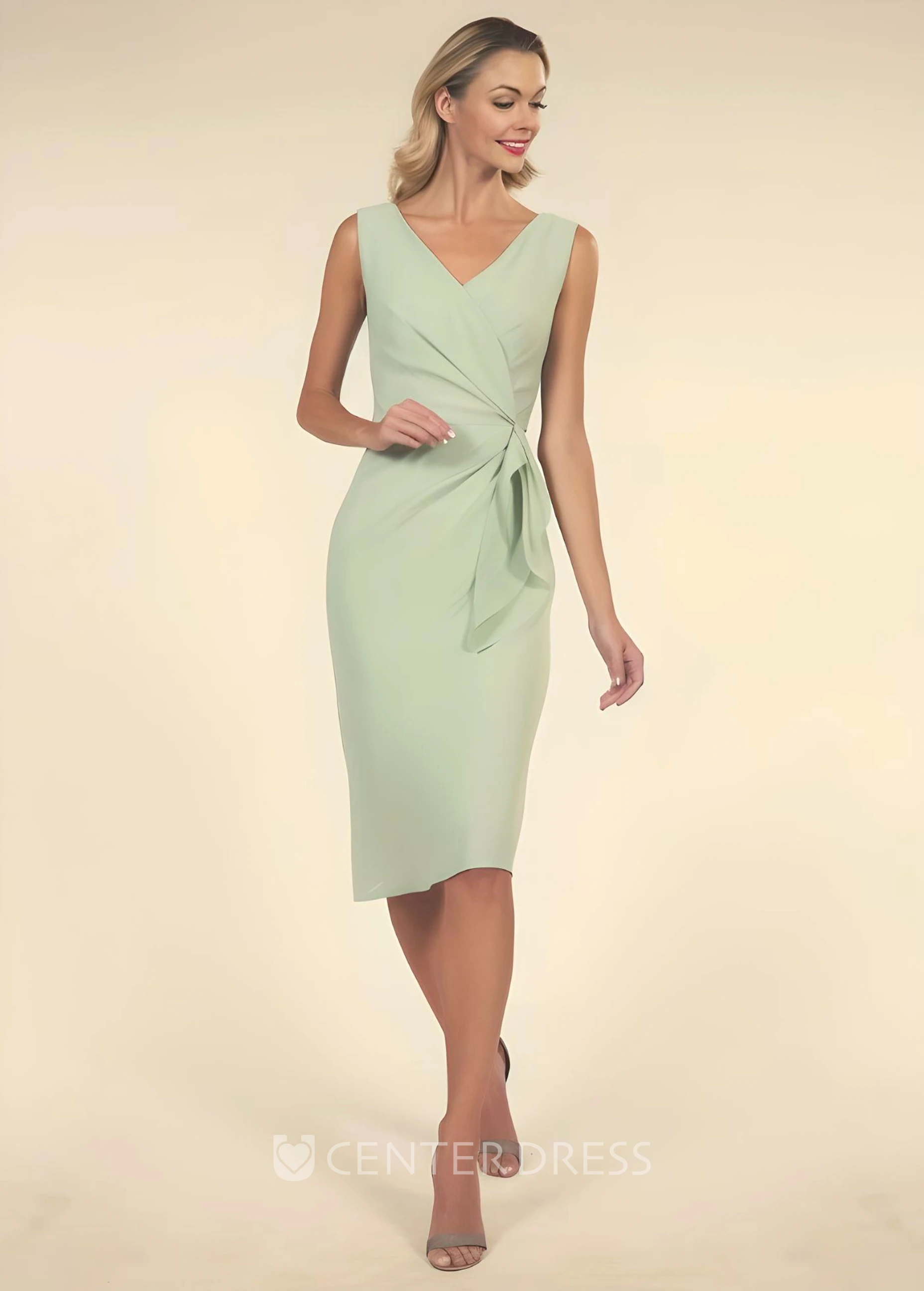 Sexy Sheath Chiffon Mother of the Bride Dress Simple Knee-length Bohemian Elegant V-Back