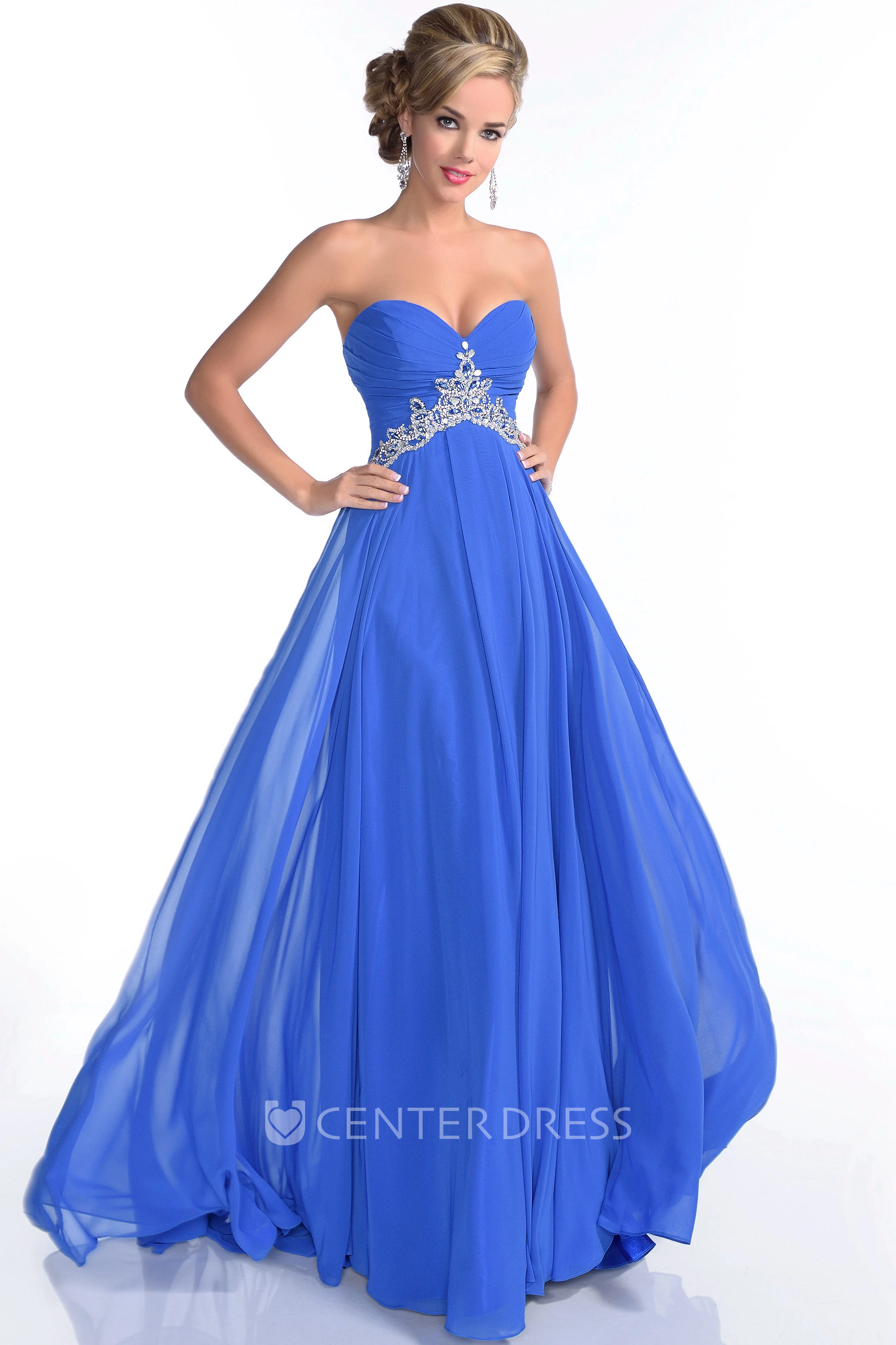 Chiffon Sweetheart Empire A-Line Long Prom Dress With Beadwork