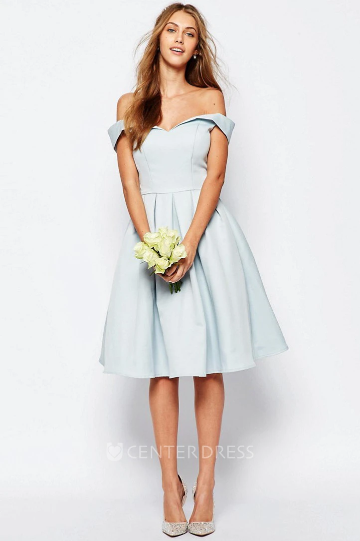 A-Line Knee-Length Strapless Satin Bridesmaid Dress