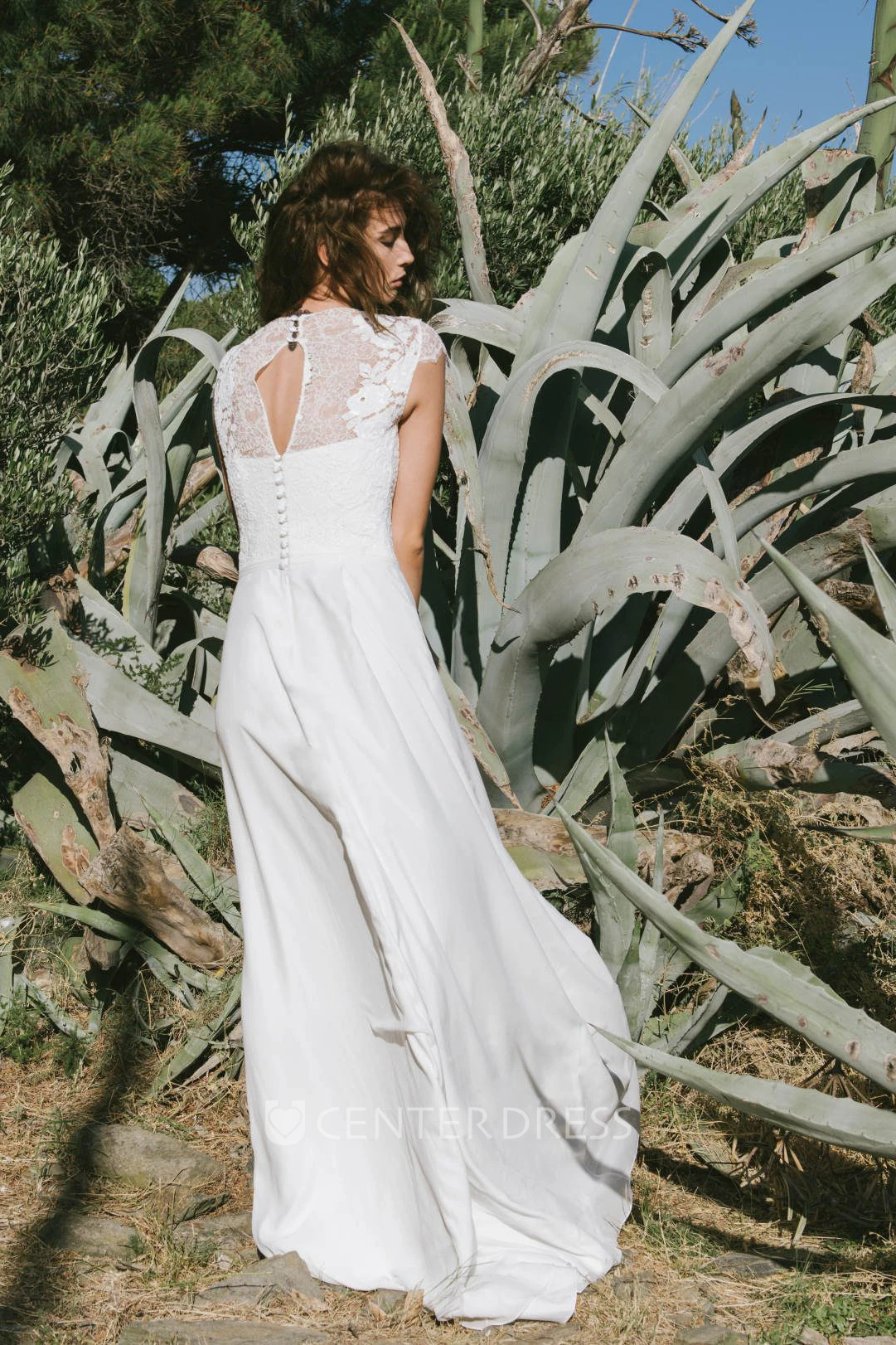 Inspired Bridal Gown With Sweep/Brush Train And Lace Top