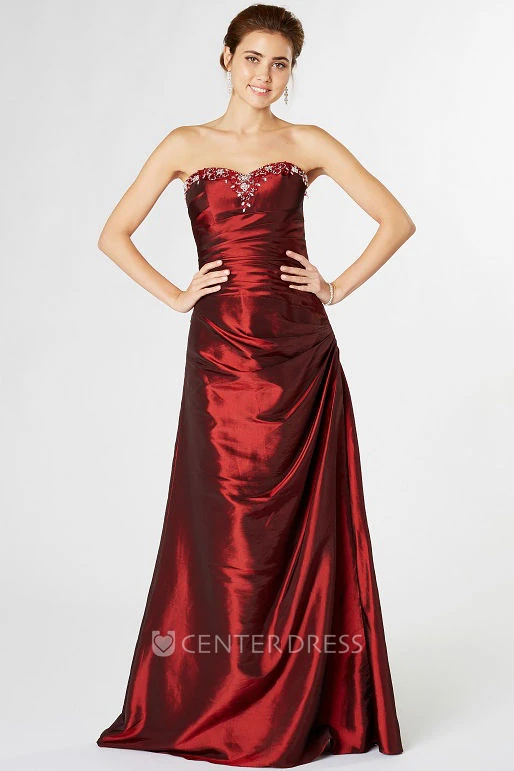 Beaded Sleeveless Sweetheart Satin Bridesmaid Dress