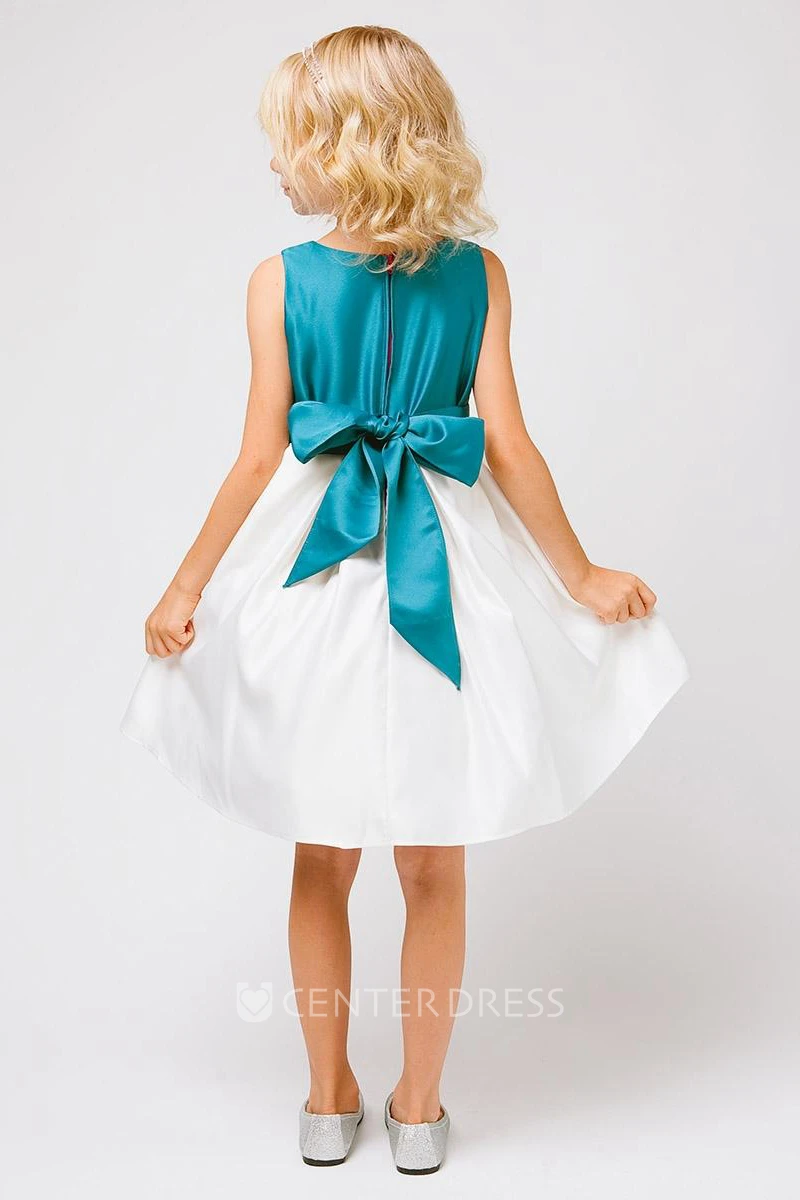 Floral Floral Pleated Satin Flower Girl Dress With Ribbon
