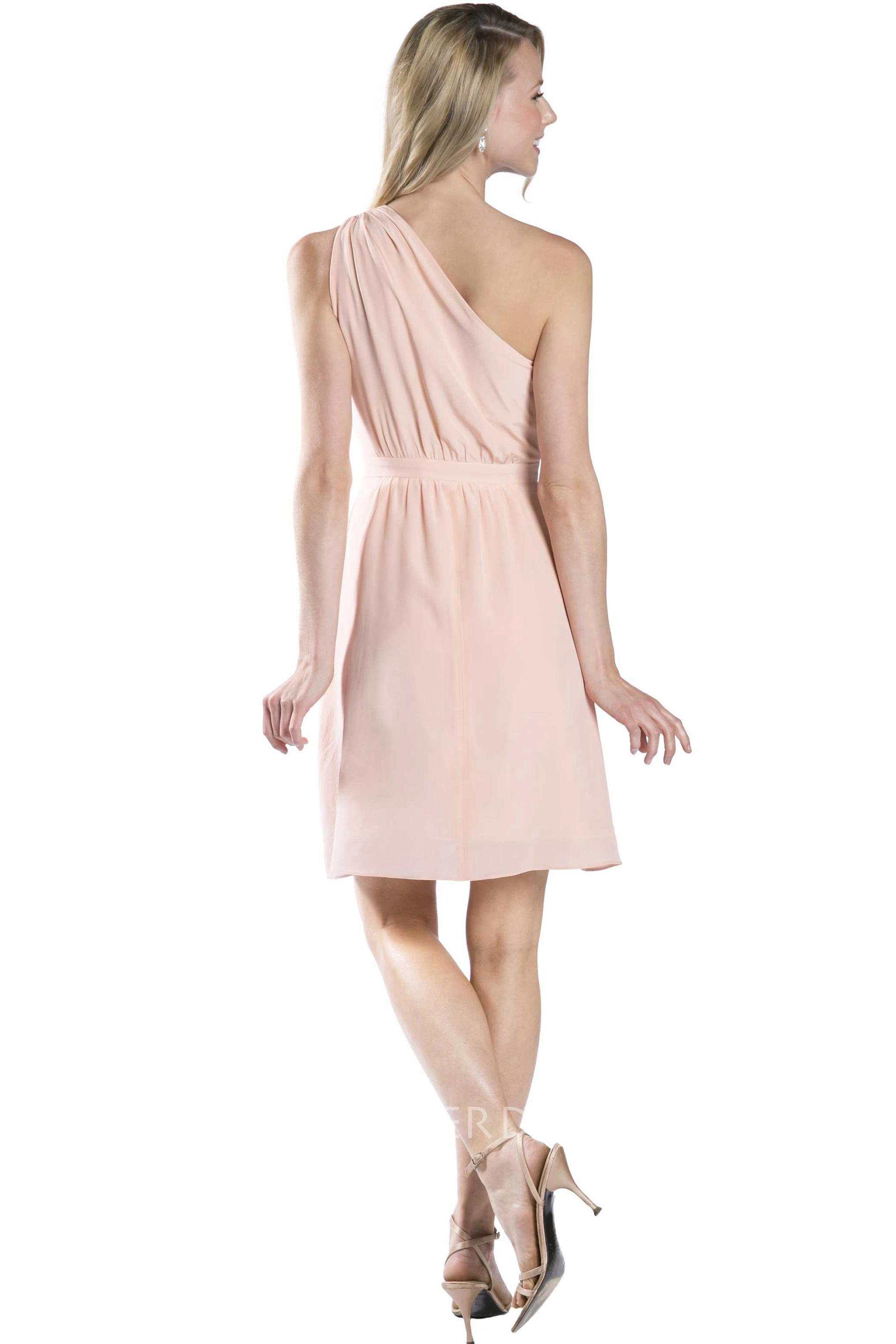 Mini Ruched Sleeveless One-Shoulder Chiffon Muti-Color Convertible Bridesmaid Dress With Sash