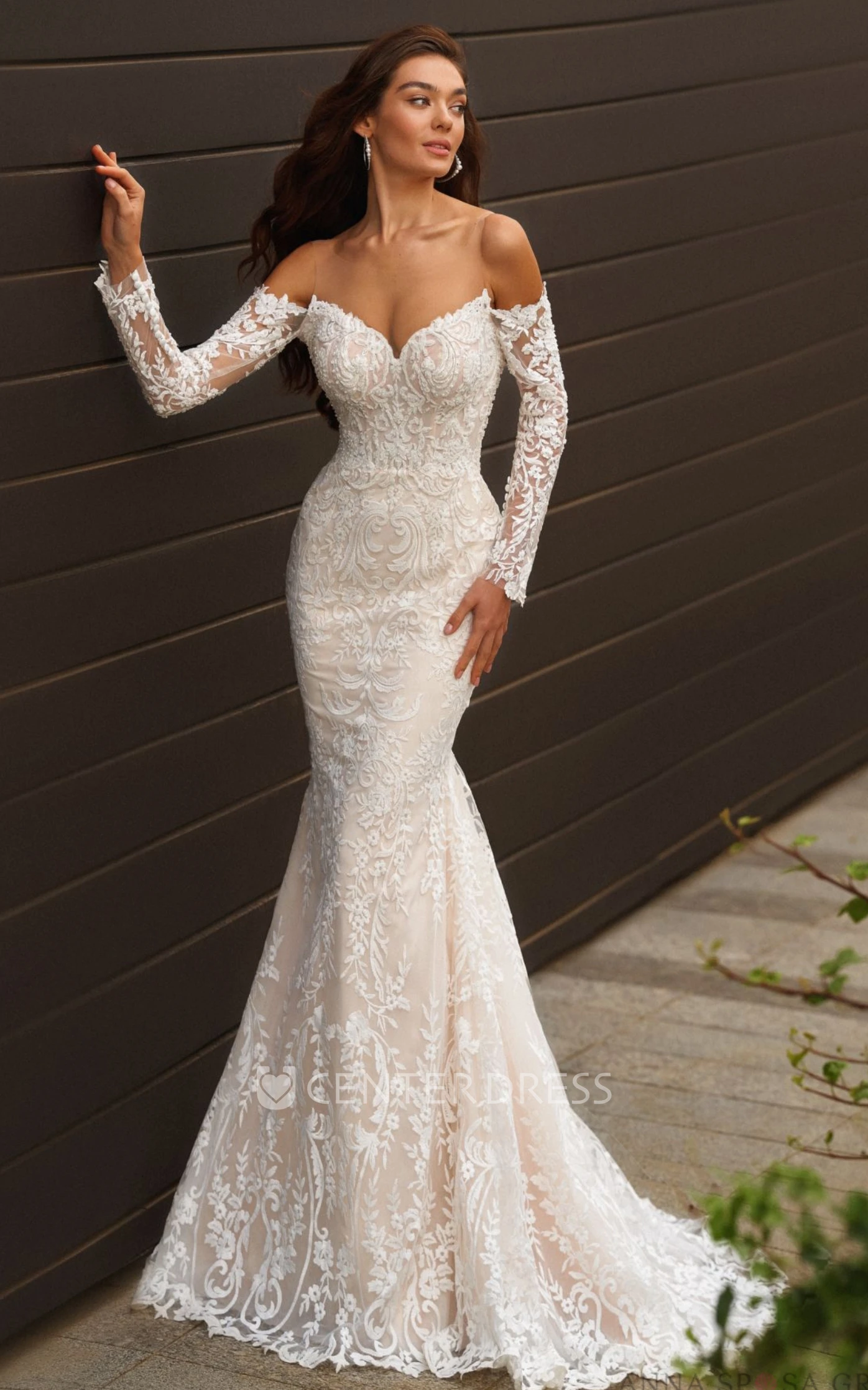 Plunging Neckline A-Line Chiffon Romantic Wedding Dress With Open Back And  Appliques