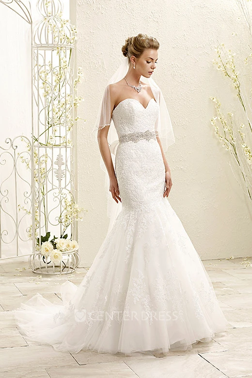 Mermaid Jeweled Sweetheart Lace Wedding Dress With Sweep Train