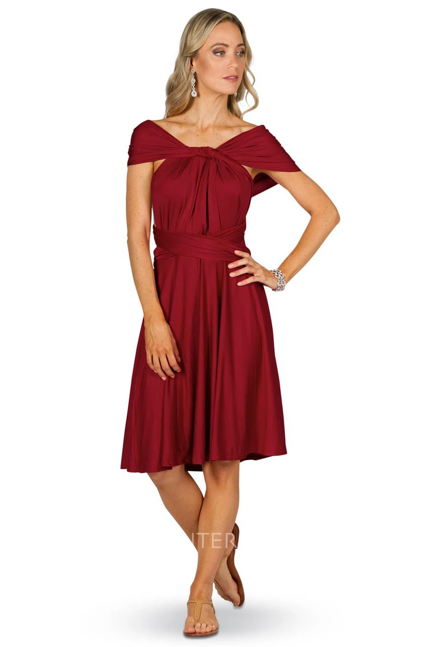 Knee-Length Sleeveless Criss-Cross Strapped Chiffon Convertible Bridesmaid Dress