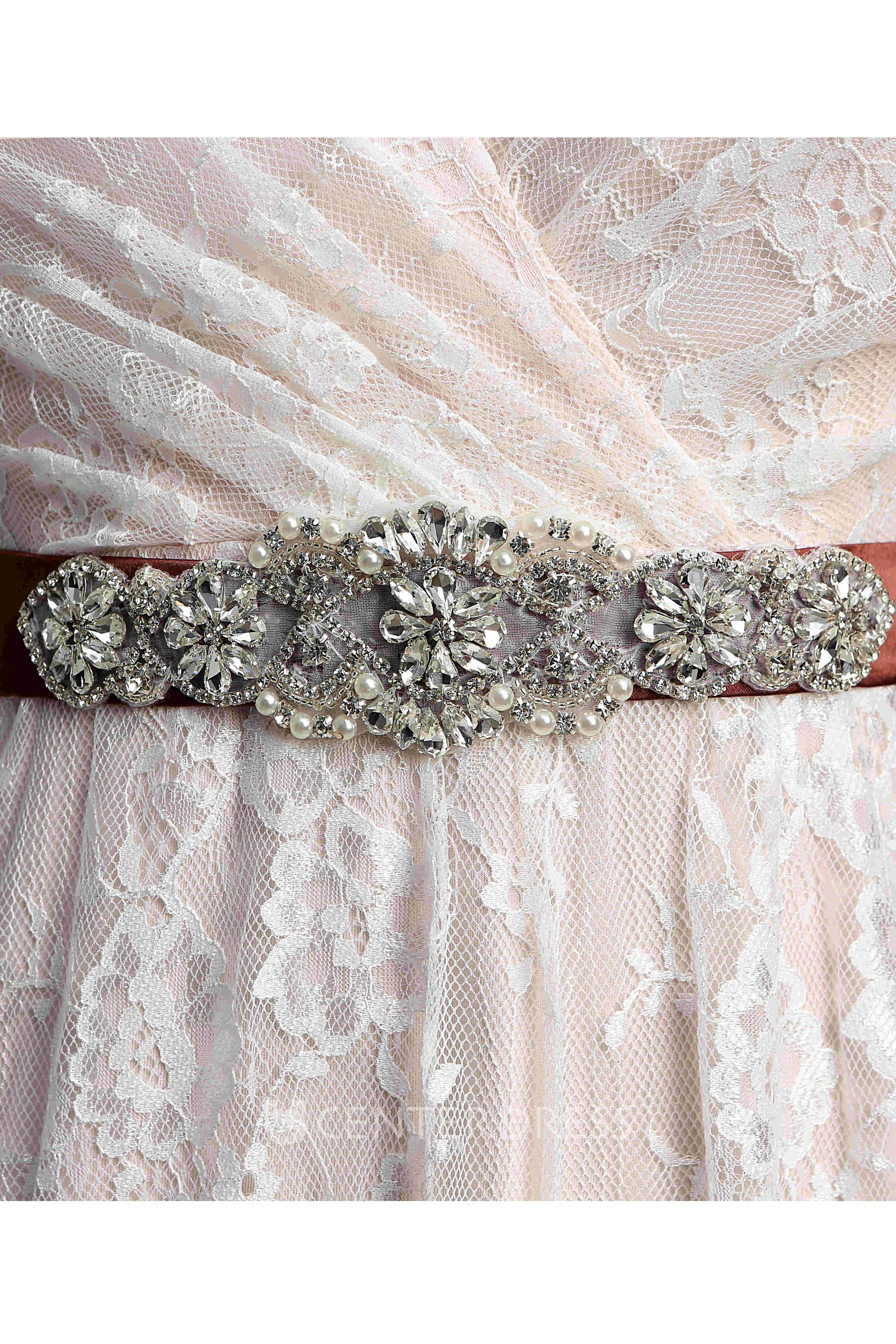 A Line Beach Floor-length Beading Sash Ribbon Lace Warm Wedding Dress