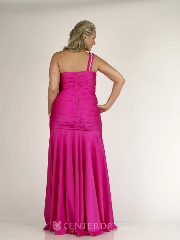Sheath Floor-length One-shoulder Sleeveless Jersey Ruching Pleats Zipper Dress