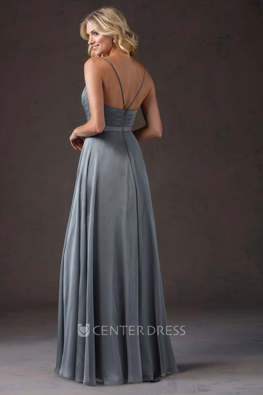 Sleeveless V-Neck Bridesmaid Dress With Spaghetti Straps And Pleats