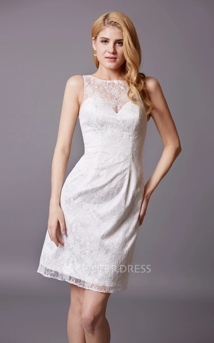 Sleeveless Sheath Shot Lace Dress With Bateau Neck