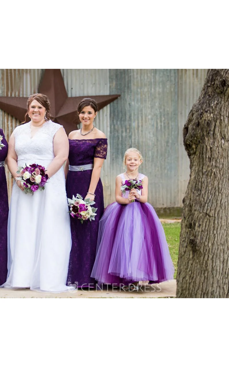 Princess Cap Sleeve Tulle Lovely Bowknot Flower Girl Dress