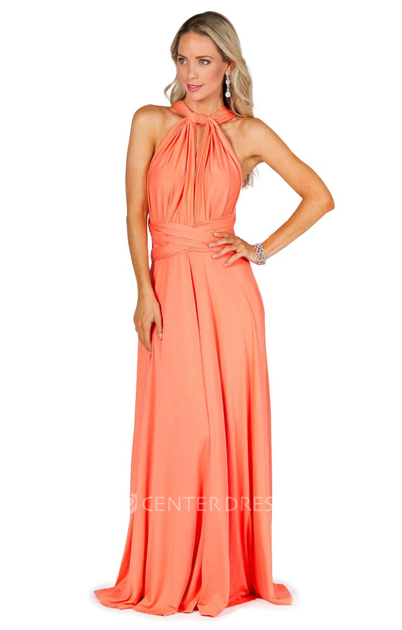 Maxi Sleeveless One-Shoulder Chiffon Convertible Bridesmaid Dress With Straps