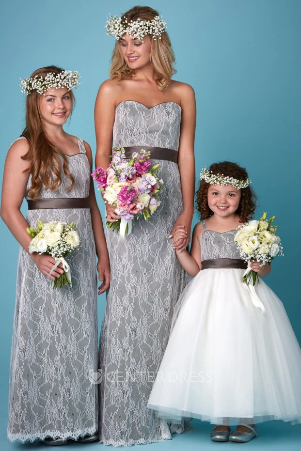 Sleeveless Sweetheart Ribboned Lace Bridesmaid Dress