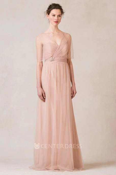 Sleeveless Criss-Cross Sweetheart Tulle Bridesmaid Dress With Straps