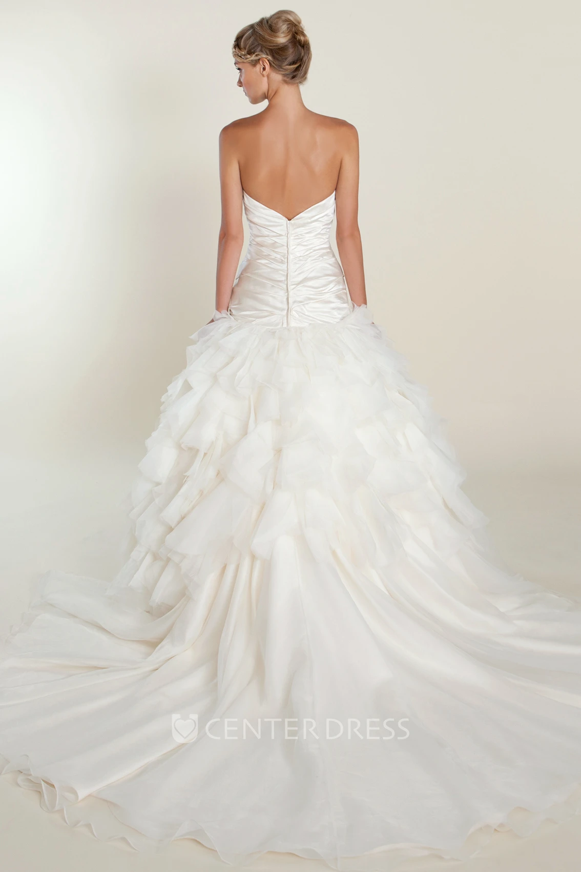 Ball Gown Maxi Sweetheart Pick-Up Tulle&Taffeta Wedding Dress With Criss Cross And Deep-V Back