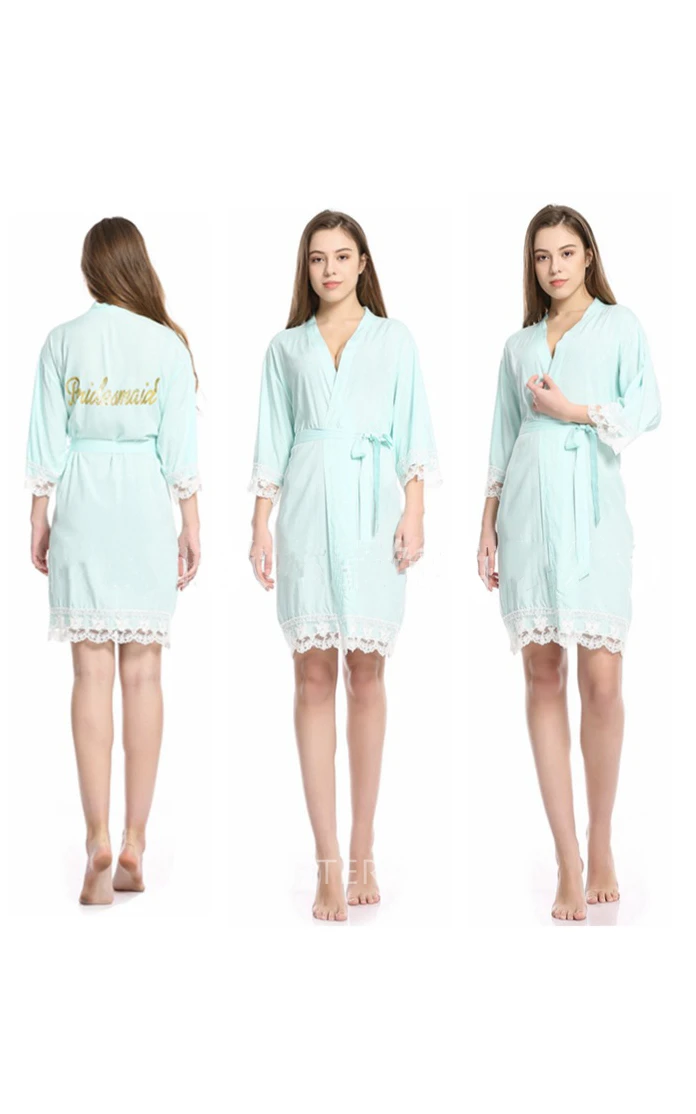Laced Plain Bride Bridesmaid Glitter Print Robe