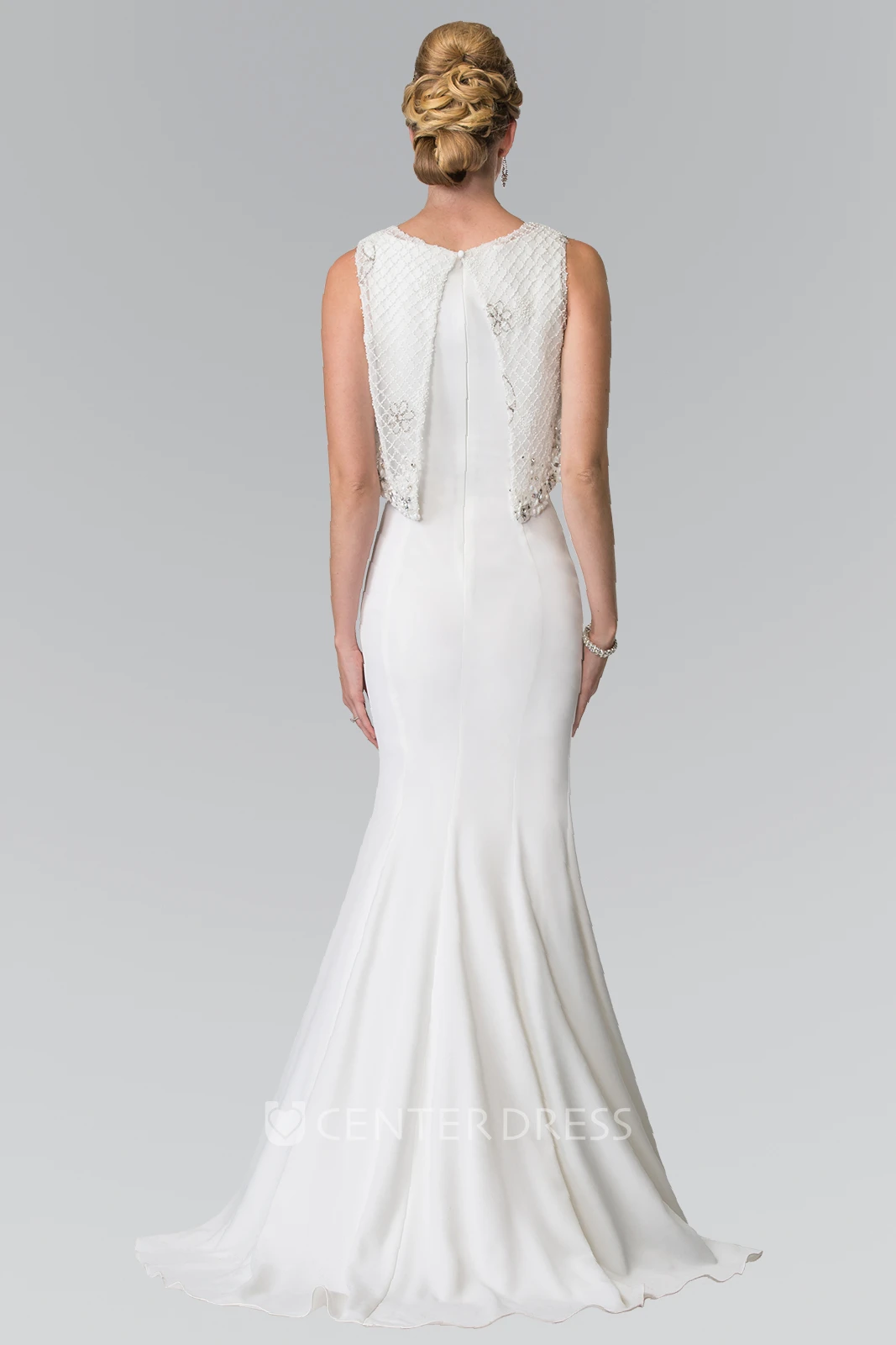 Bolero Sheath Long Scoop-Neck Sleeveless Jersey Dress With Beading
