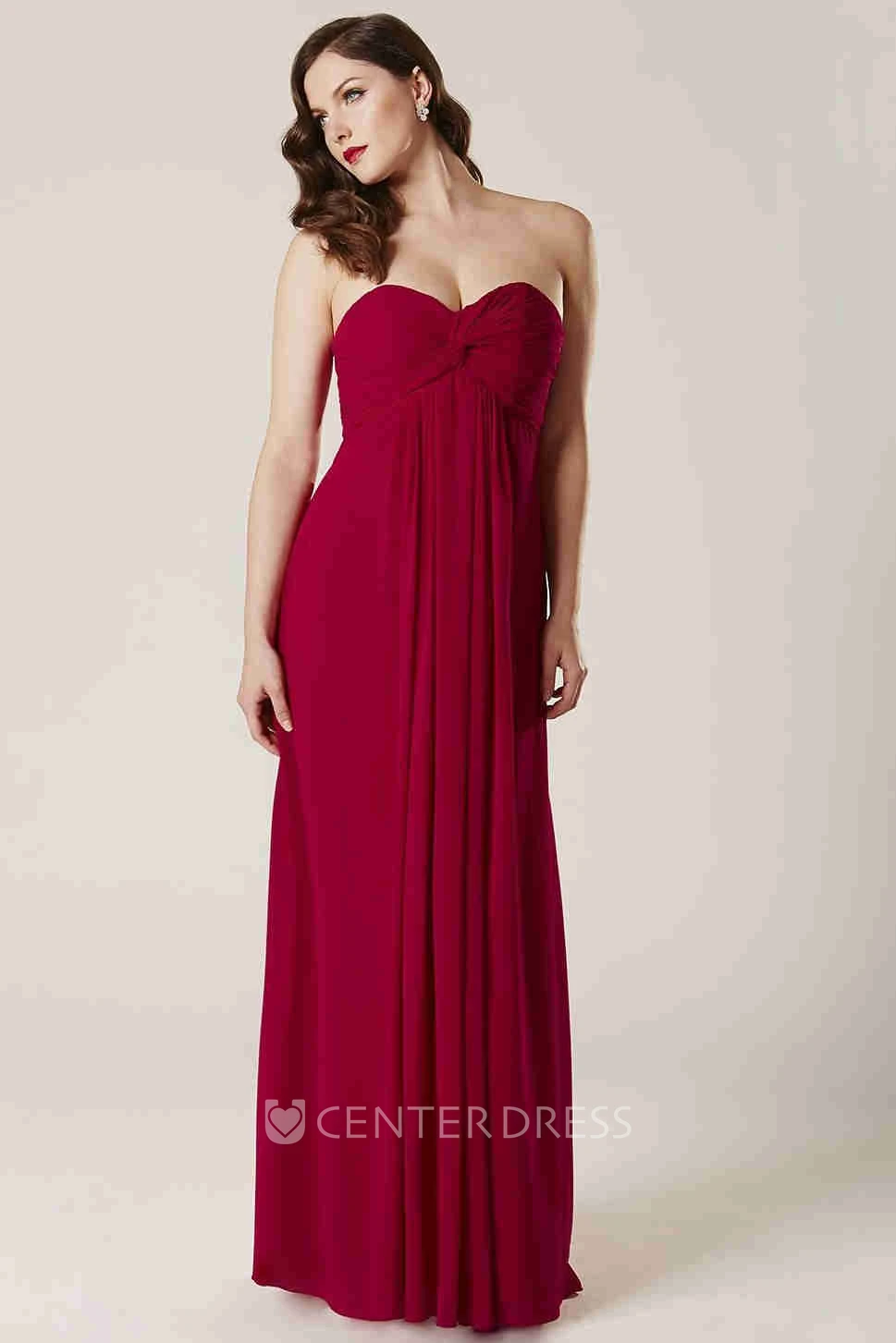 Empire Criss-Cross Sleeveless Sweetheart Chiffon Bridesmaid Dress With Pleats