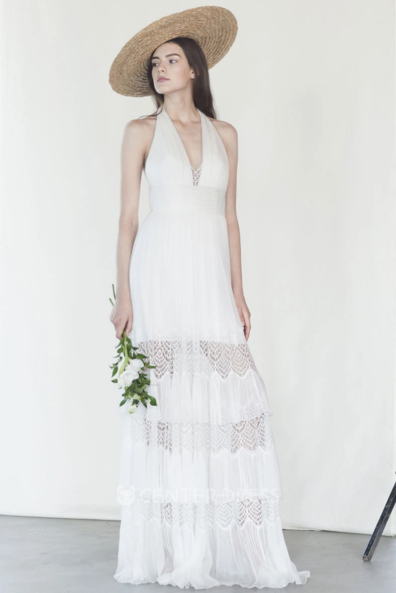 Stunning V-neck Sleeveless Floor-length Wedding Dress