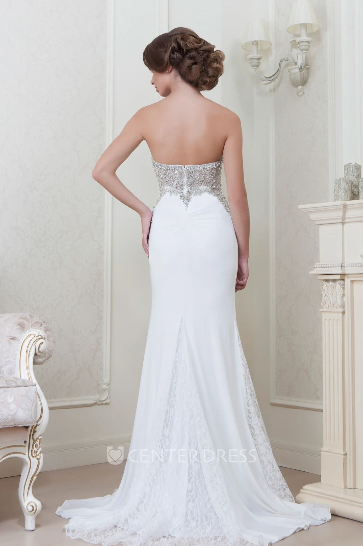 A-Line Beaded Strapless Sleeveless Floor-Length Lace Evening Dress With Appliques