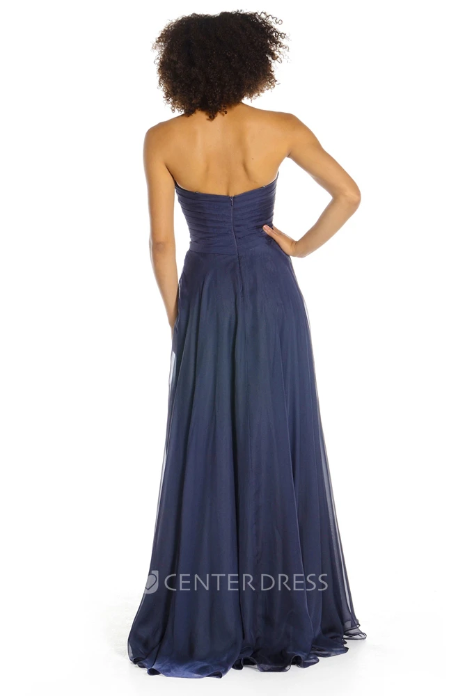 Sweetheart Floor-Length Criss-Cross Satin Chiffon Prom Dress With Beading
