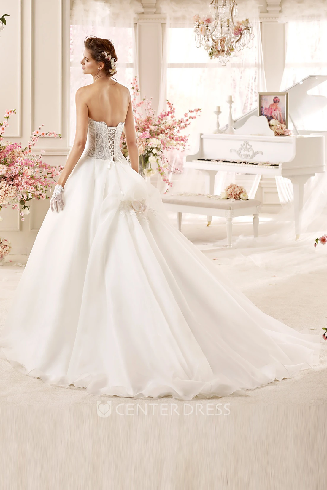 Sweetheart A-line Wedding Dress with Asymmetrical Ruching and Lace Corset