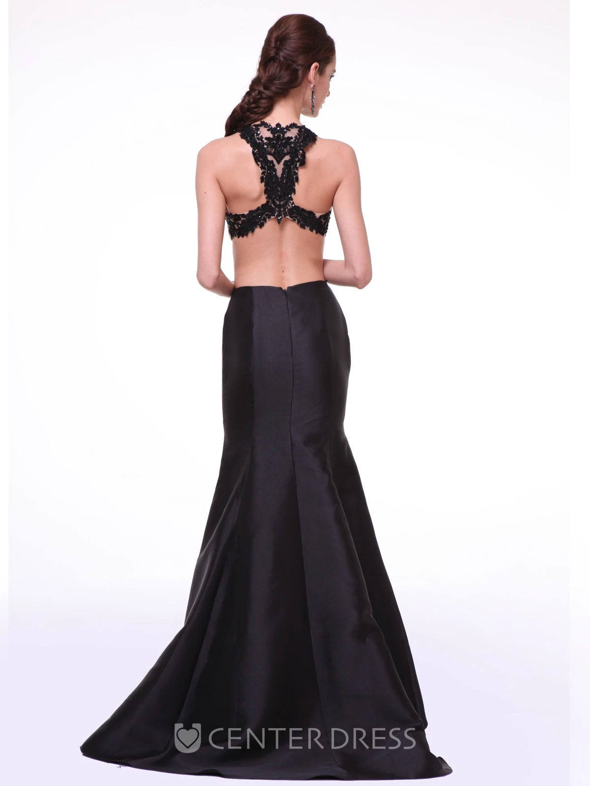 Sheath Long Jewel-Neck Sleeveless Satin Dress With Appliques