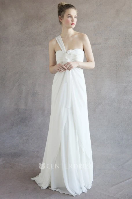Sheath Empire Long Ruched Sweetheart Sleeveless Chiffon Wedding Dress With Draping