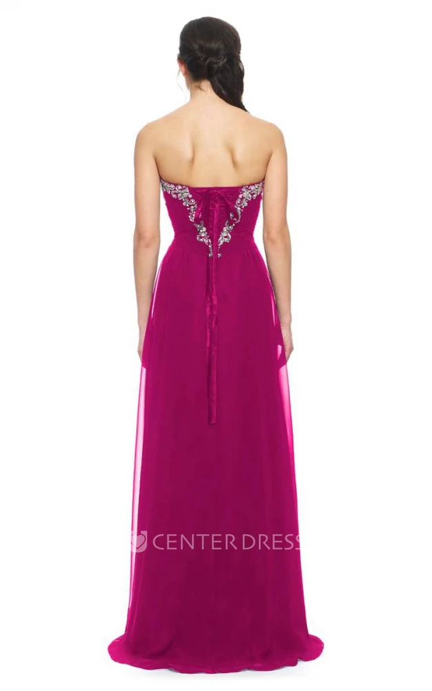 A-Line Floor-Length Sweetheart Sleeveless Chiffon Beading Sweep Brush Train Lace-Up Corset Back Dress