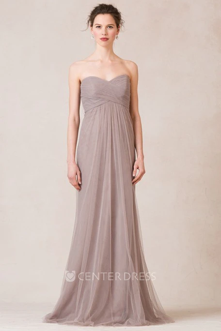 Floor-Length Sweetheart Sleeveless Criss-Cross Empire Tulle Bridesmaid Dress