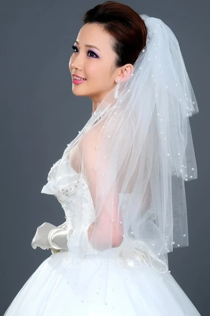 European Style Short Bridal Veil with Flowers - UCenter Dress