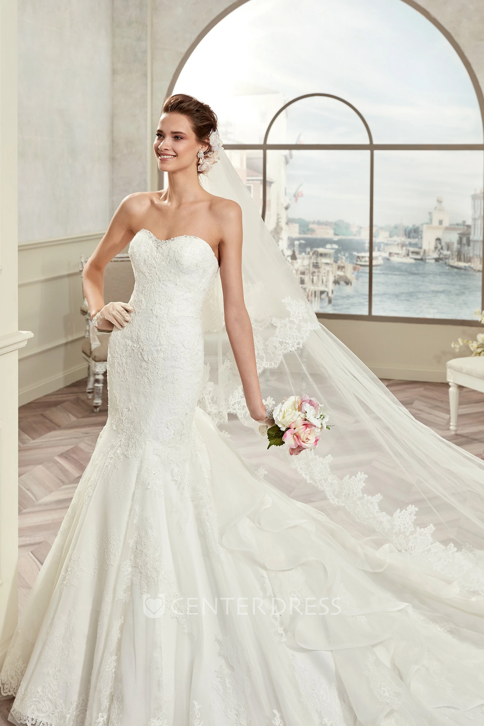 Strapless Mermaid Bridal Gown With Ruching Train And Open Back
