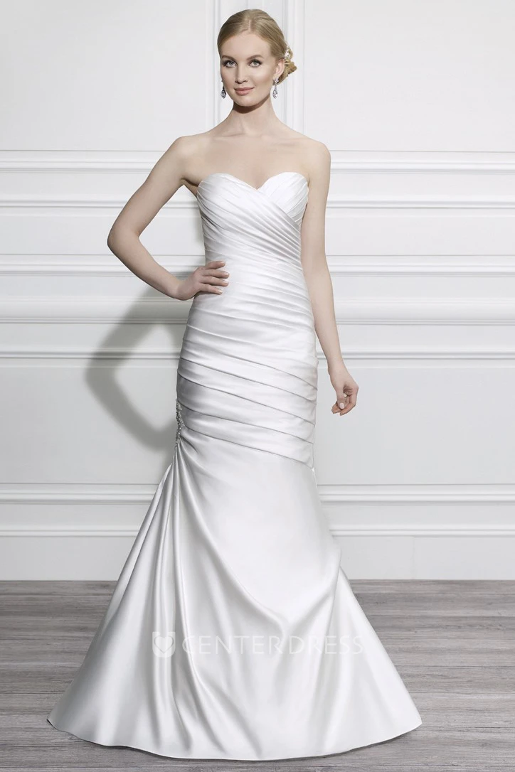Mermaid Sweetheart Satin Winter Wedding Dress With Criss Cross And Lace Up
