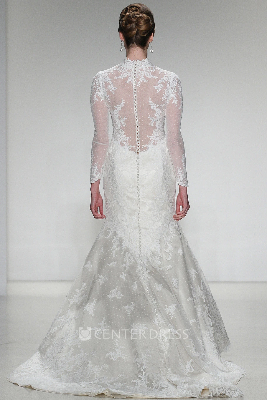 Trumpet Maxi Long-Sleeve High Neck Lace Wedding Dress With Appliques And Illusion