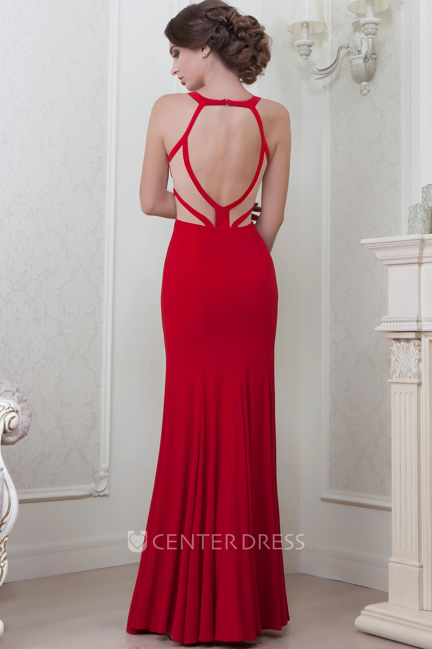 Sheath V-Neck Floor-Length Sleeveless Jersey Evening Dress