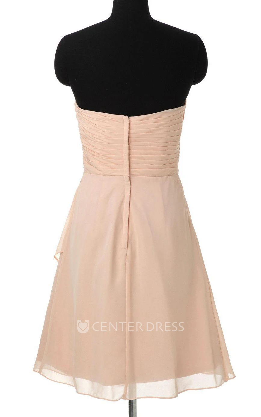 A-line Mini Strapped Sweetheart Chiffon Dress