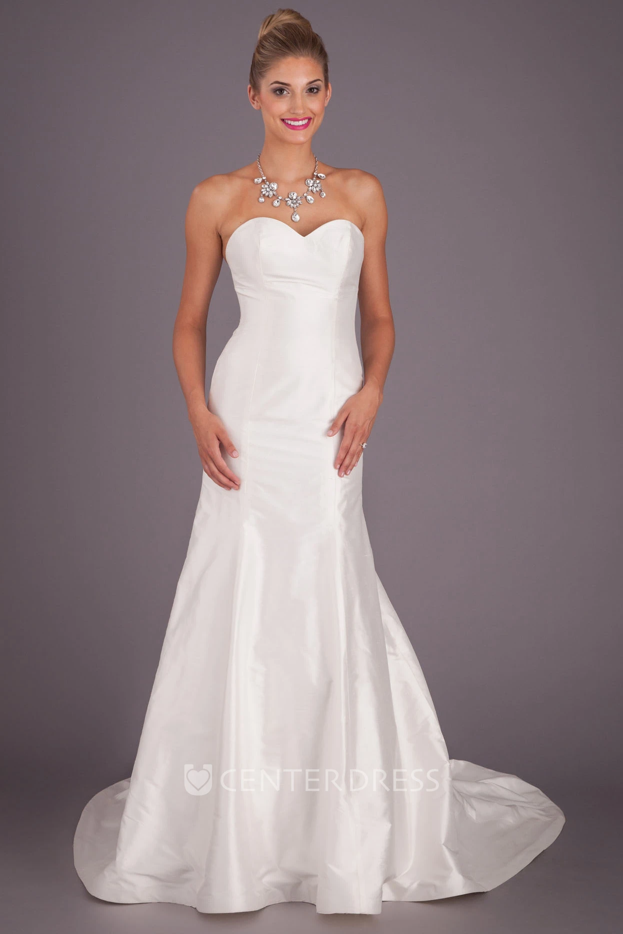 Long Sweetheart Satin Wedding Dress With Brush Train