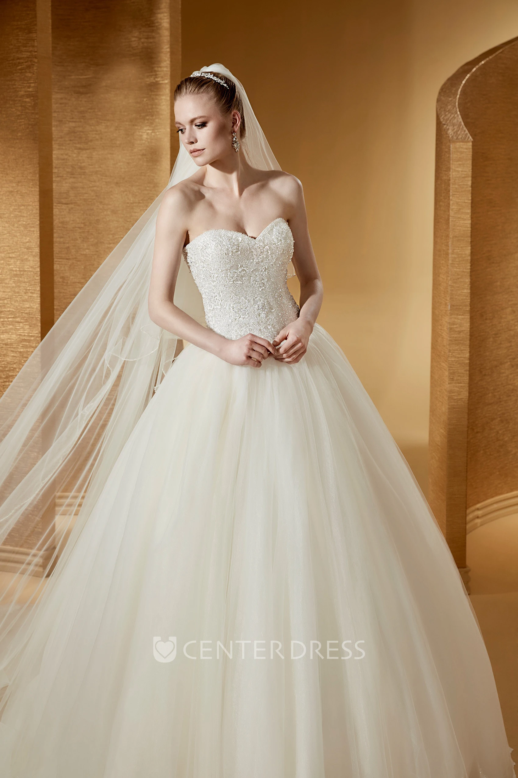 Classic Sweetheart Ball Gown With Unique Corset And Brush Train