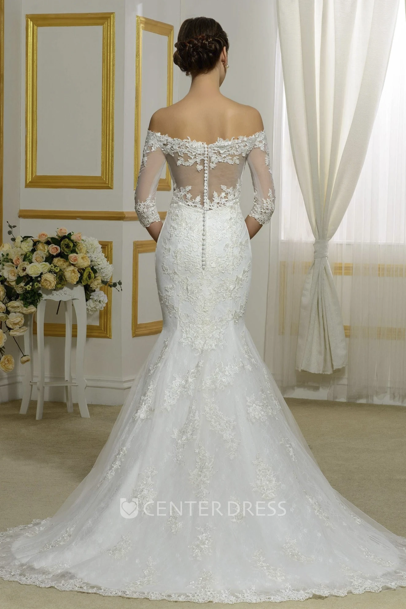 Graceful Lace Wedding Dress With Covered Buttons Mermaid Bridal Dress  AWD1684
