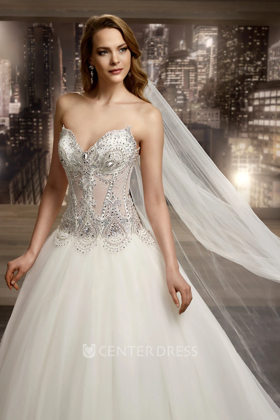 Sweetheart Brush-train A-line Wedding Dress with Beaded Corset