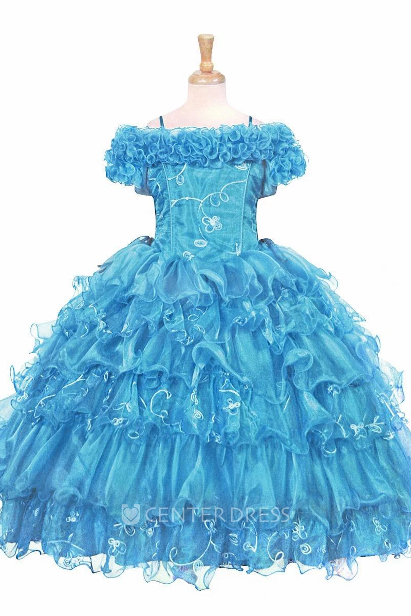 Ruffled Ankle-Length Lace&Sequins Flower Girl Dress With Embroidery